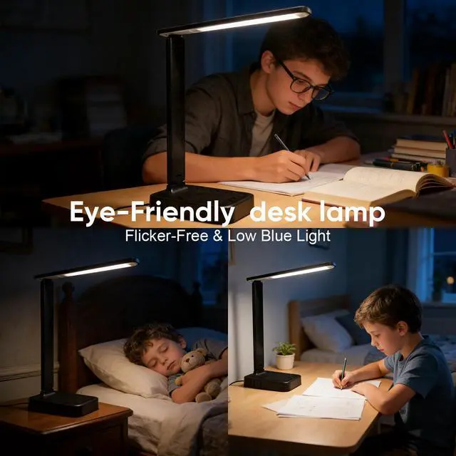 Alt view image 6 of 6 - LED Desk Lamp with Power Strip, 3 AC Outlets & 4 USB Ports (2 USB-C), Eye-Caring Task Light, 5 Color Modes 5 Brightness Dimmable, Sturdy Base Home Office Dorm Room Essentials