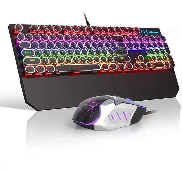 Main image of Retro Typewriter Keyboard and Mouse Combo, Cute Black Keyboard with Linear Red Switches, Full Size Wired Mechanical Gaming Keyboard, Cool Light Up Keyboard and Mouse for Gaming,Work,Mac,PC,Windows