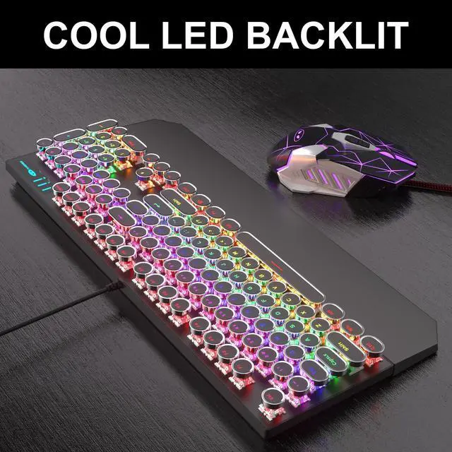 Alt view image 3 of 7 - Retro Typewriter Keyboard and Mouse Combo, Cute Black Keyboard with Linear Red Switches, Full Size Wired Mechanical Gaming Keyboard, Cool Light Up Keyboard and Mouse for Gaming,Work,Mac,PC,Windows