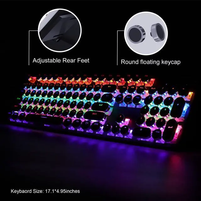 Alt view image 4 of 7 - Retro Typewriter Keyboard and Mouse Combo, Cute Black Keyboard with Linear Red Switches, Full Size Wired Mechanical Gaming Keyboard, Cool Light Up Keyboard and Mouse for Gaming,Work,Mac,PC,Windows