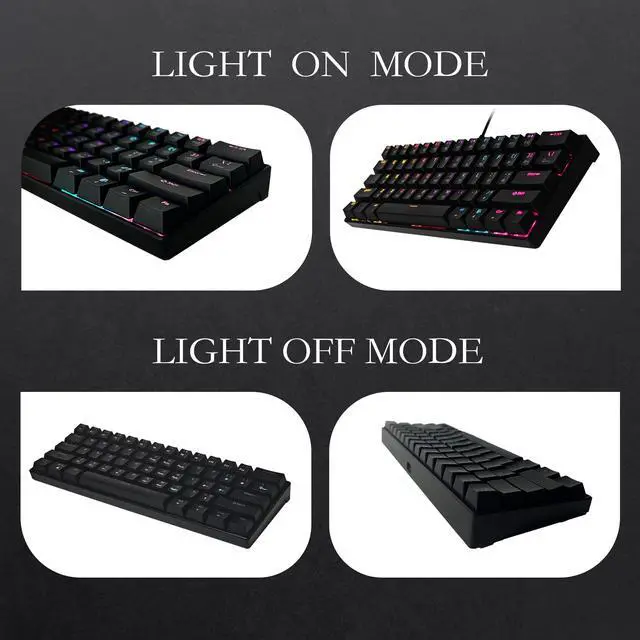 Alt view image 3 of 6 - Mechanical Keyboard, 60% Mechanical Gaming Keyboard with Blue Switches and Dynamic 26-Mode RGB Backlight - Plug and Play, 61-Key, Anti-Ghosting, for PC, Windows, Mac, Gamer, Office, Typists