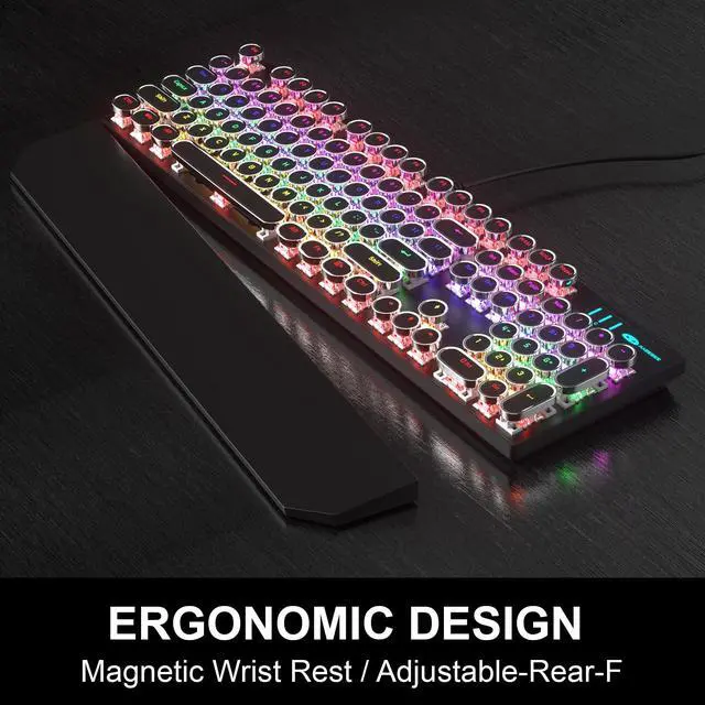 Alt view image 5 of 7 - Retro Typewriter Keyboard and Mouse Combo, Cute Black Keyboard with Linear Red Switches, Full Size Wired Mechanical Gaming Keyboard, Cool Light Up Keyboard and Mouse for Gaming,Work,Mac,PC,Windows