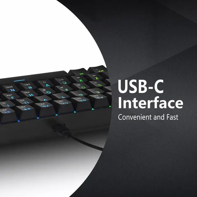 Alt view image 4 of 6 - Mechanical Keyboard, 60% Mechanical Gaming Keyboard with Blue Switches and Dynamic 26-Mode RGB Backlight - Plug and Play, 61-Key, Anti-Ghosting, for PC, Windows, Mac, Gamer, Office, Typists