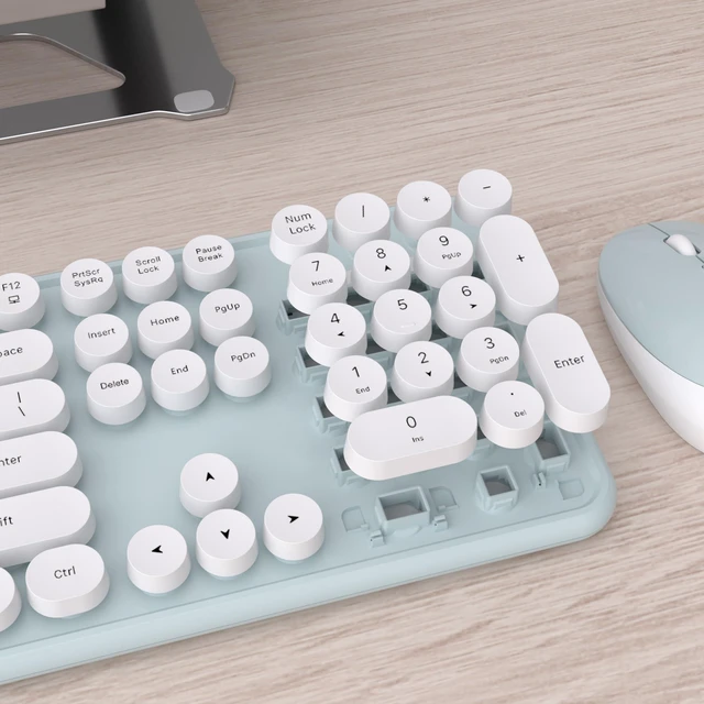 Alt view image 5 of 7 - UBOTIE Colorful Wireless Keyboard and Mouse Combo (Green-White) | Retro Typewriter Floating Full-Sized Keys Computer Keyboard with Optical Mouse, 2.4GHz USB Connection for Windows Mac