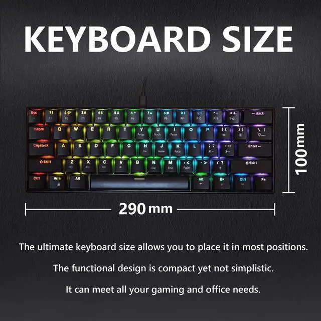 Alt view image 5 of 6 - Mechanical Keyboard, 60% Mechanical Gaming Keyboard with Blue Switches and Dynamic 26-Mode RGB Backlight - Plug and Play, 61-Key, Anti-Ghosting, for PC, Windows, Mac, Gamer, Office, Typists