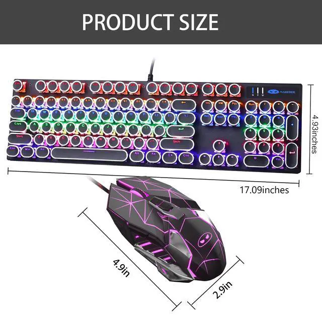 Alt view image 7 of 7 - Retro Typewriter Keyboard and Mouse Combo, Cute Black Keyboard with Linear Red Switches, Full Size Wired Mechanical Gaming Keyboard, Cool Light Up Keyboard and Mouse for Gaming,Work,Mac,PC,Windows