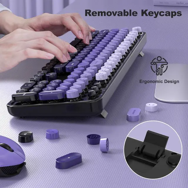 Alt view image 5 of 7 - MOFII Wireless Computer Keyboard and Mouse Combo, Typewriter Full Size Keyboard with Number Pad and 2 in 1 USB Connected Mouse for PC Laptop Desktop Windows 7 8 11, Black & Purple