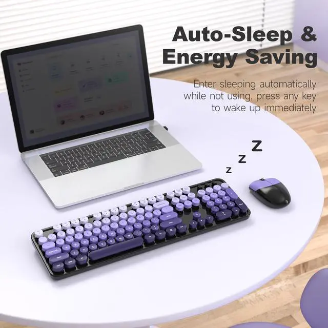 Alt view image 6 of 7 - MOFII Wireless Computer Keyboard and Mouse Combo, Typewriter Full Size Keyboard with Number Pad and 2 in 1 USB Connected Mouse for PC Laptop Desktop Windows 7 8 11, Black & Purple