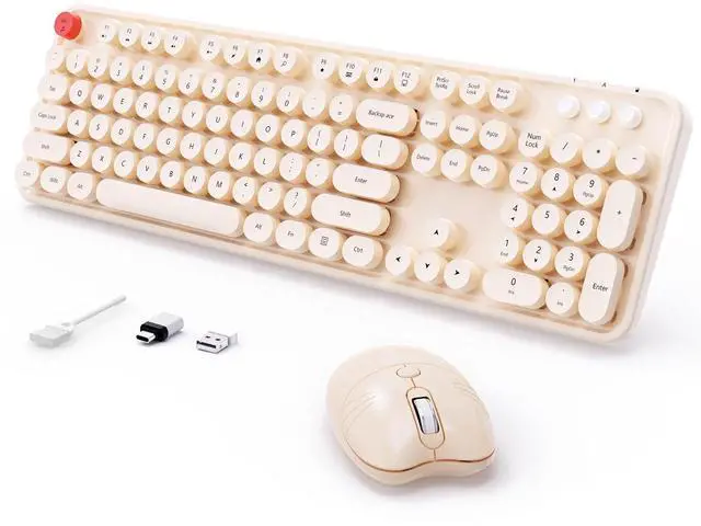 Main image of Wireless Keyboard Mouse, MOFII 104 Keys Cute Retro Typewriter Coffee | With OTG & Long Clean Bruch,Compatible With All windows and Type C Computer,1600DPI,Ideal For PC, Home, Office and College