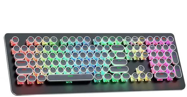 Main image of Typewriter Style Mechanical Gaming Keyboard with True RGB LED Backlight, 108-Key Anti-Ghosting Blue Switch Retro Steampunk Vintage Round Keycaps Metal Panel Wired USB, Black