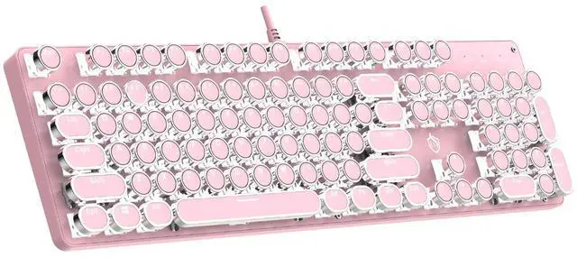 Main image of Typewriter Mechanical Gaming Keyboard with RGB Backlit Red Switches, 104 Keys Retro Round Keycap, Wired Typewriter Style Comfortable Typing Soud (Pink)