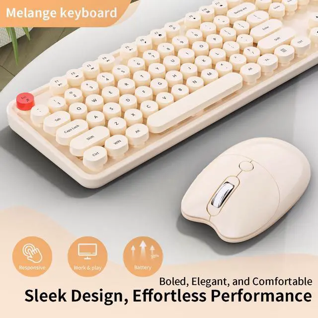Alt view image 3 of 7 - Wireless Keyboard Mouse, MOFII 104 Keys Cute Retro Typewriter Coffee | With OTG & Long Clean Bruch,Compatible With All windows and Type C Computer,1600DPI,Ideal For PC, Home, Office and College