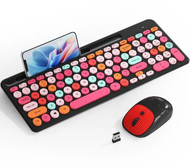 Main image of Retro Typewriter Wireless Keyboard with Round Keycaps, 2.4GHz Compact USB Cute Wireless Keyboard and Mouse Combo for Desktop, Laptop and Computer