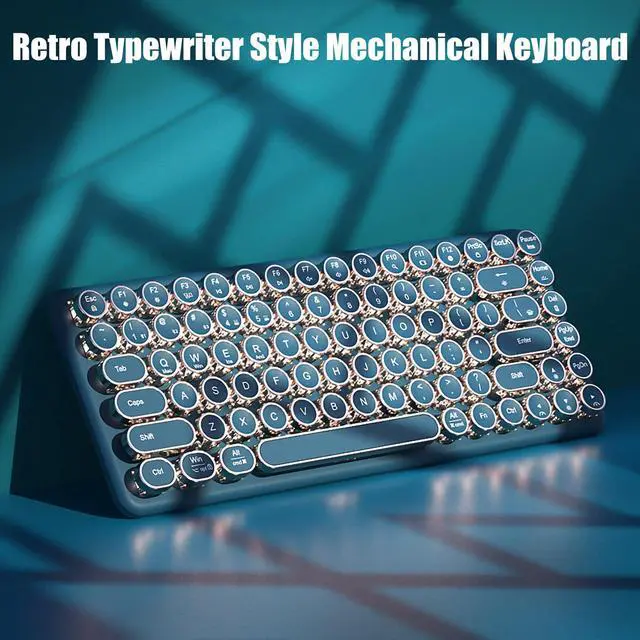 Alt view image 3 of 7 - Typewriter Style Mechanical Gaming Keyboard Warm White LED Backlit | Wireless 2.4GHz/Bluetooth/USB-C Wired 84-Key NKRO Hot Swappable Green Switches Retro Round Keycaps for Multi-Device, Teal