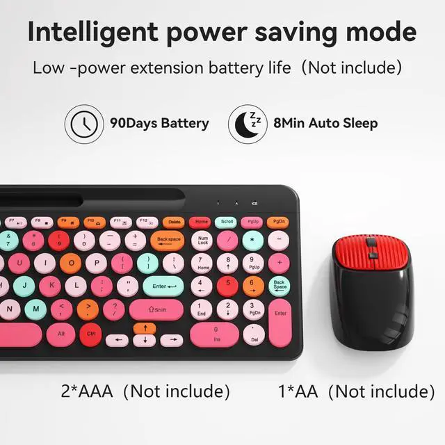 Alt view image 3 of 7 - Retro Typewriter Wireless Keyboard with Round Keycaps, 2.4GHz Compact USB Cute Wireless Keyboard and Mouse Combo for Desktop, Laptop and Computer