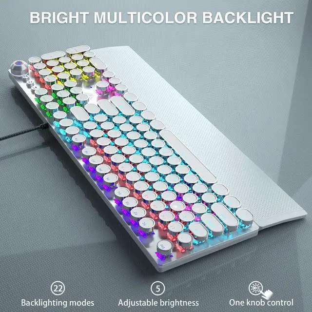 Alt view image 4 of 7 - AULA White Gaming Keyboard and Mouse Combo (F2088 Typewriter Style Mechanical Keyboards Wired + SC100 Wireless Gaming Mouse), LED Rainbow Backlit Keyboard Mouse Set