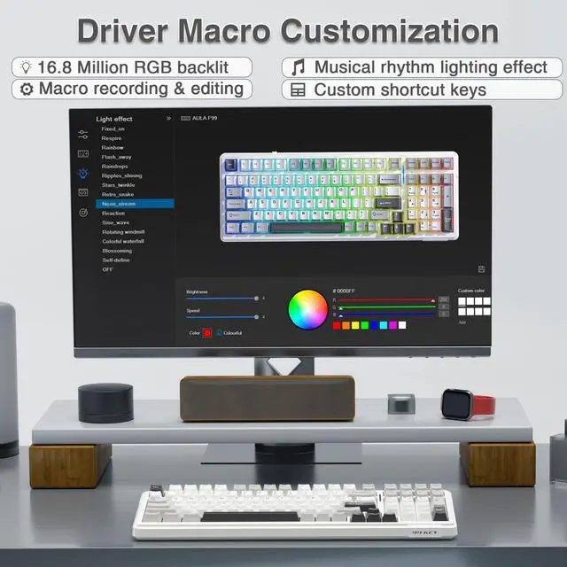 Alt view image 6 of 7 - AULA F99 Wireless Mechanical Keyboard,Tri-Mode BT5.0/2.4GHz/USB-C Hot Swappable Custom Keyboard,Pre-lubed Linear Switches,RGB Backlit Computer Gaming Keyboards for PC/Tablet/PS/Xbox