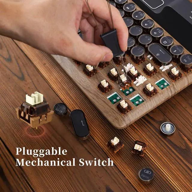 Alt view image 5 of 6 - 7KEYS Retro Typewriter Mechanical Gaming Keyboard, Vintage Style Computer Keyboard with Wireless Bluetooth5.0/Wired/2.4G, True RGB Backlight, Compatible with PC/Laptop/Tablet/Phone (Linear Switch)