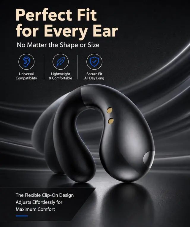 Alt view image 3 of 7 - Boytond Ultra Open Ear Earbuds - Clip on Earbuds, Open Ear Headphones with Secure Lightweight Fit, Bone Conduction Sound and Bluetooth 5.3 for Running, Sports and Outdoor Travel, Midnight Black