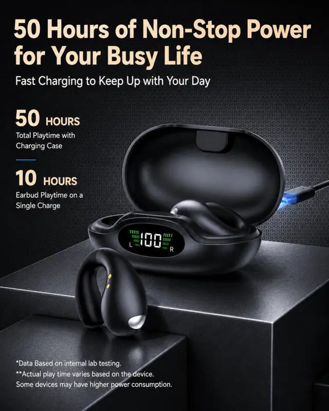 Alt view image 7 of 7 - Boytond Ultra Open Ear Earbuds - Clip on Earbuds, Open Ear Headphones with Secure Lightweight Fit, Bone Conduction Sound and Bluetooth 5.3 for Running, Sports and Outdoor Travel, Midnight Black