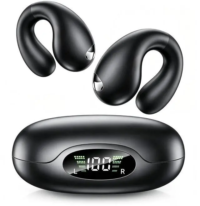Main image of Upgraded Ultra Open Ear Earbuds - Lightweight Comfort Clip-On Wireless Bone Conduction Earbuds, Secure Fit & AI-Powered Clear Calls Bluetooth Open Ear Headphones for Work,Commute,Workout, Black