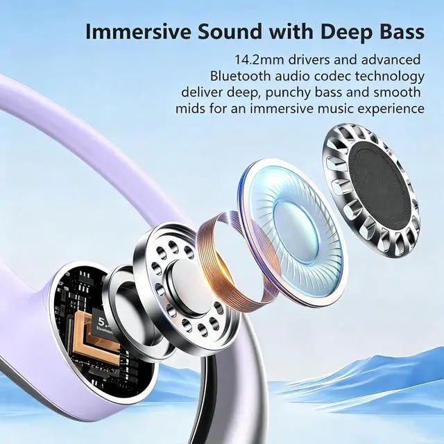 Alt view image 3 of 7 - Open Ear Bone Conduction Headphones,Over Ear Earbuds with Ergonomic Earhook,Bluetooth Headphones 5.4 with Smart Digital Display,50H Playtime,IPX7 Waterproof,Touch Control Operate Fit Cycling Running