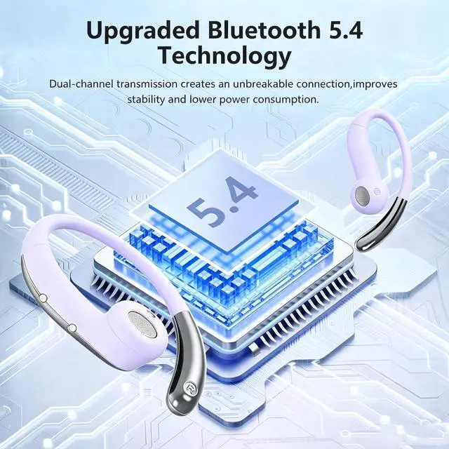 Alt view image 5 of 7 - Open Ear Bone Conduction Headphones,Over Ear Earbuds with Ergonomic Earhook,Bluetooth Headphones 5.4 with Smart Digital Display,50H Playtime,IPX7 Waterproof,Touch Control Operate Fit Cycling Running