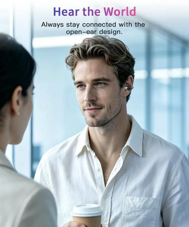 Alt view image 6 of 7 - Upgraded Ultra Open Ear Earbuds - Lightweight Comfort Clip-On Wireless Bone Conduction Earbuds, Secure Fit & AI-Powered Clear Calls Bluetooth Open Ear Headphones for Work,Commute,Workout, Black