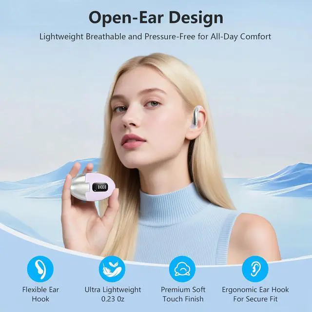Alt view image 6 of 7 - Open Ear Bone Conduction Headphones,Over Ear Earbuds with Ergonomic Earhook,Bluetooth Headphones 5.4 with Smart Digital Display,50H Playtime,IPX7 Waterproof,Touch Control Operate Fit Cycling Running