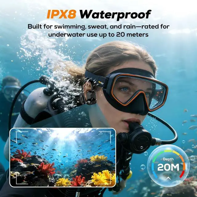 Alt view image 6 of 7 - MusicCam Bone Conduction Headphones with Camera, Patented Design | 1080P hands-free POV recording with open-ear Bluetooth audio, IP68 waterproof for cycling, running and travel