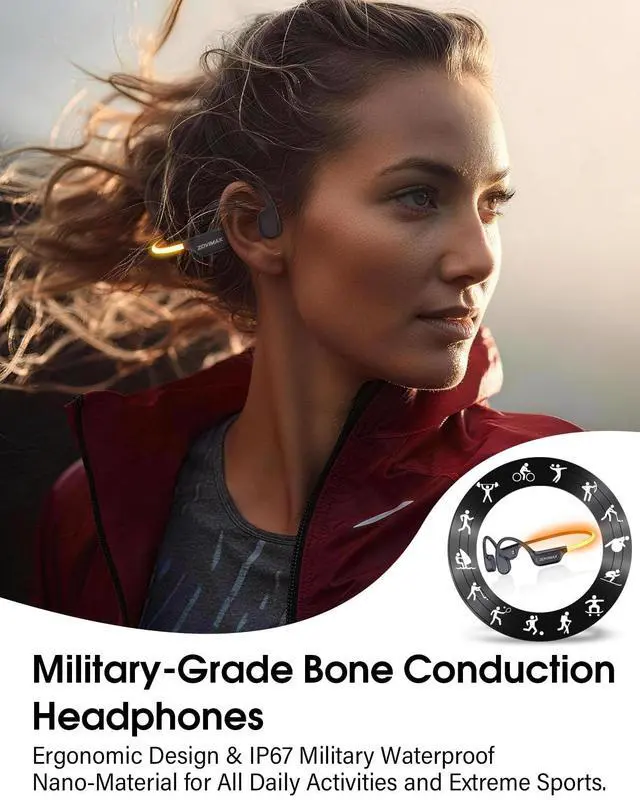 Alt view image 2 of 7 - X500 Bone Conduction Headphones, Open Ear, LED Light, IP67 | Open-ear Bluetooth Sports Headset for Running, Cycling, Workouts & Outdoor, with Rear LED safety Light and Built-in Mic