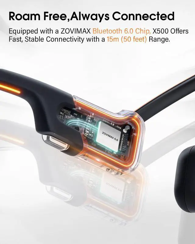 Alt view image 3 of 7 - X500 Bone Conduction Headphones, Open Ear, LED Light, IP67 | Open-ear Bluetooth Sports Headset for Running, Cycling, Workouts & Outdoor, with Rear LED safety Light and Built-in Mic