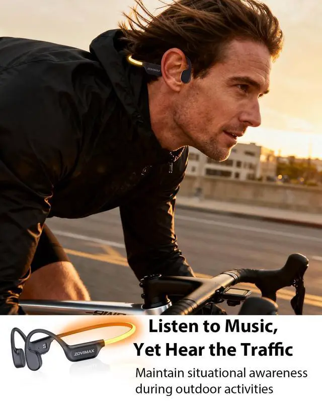 Alt view image 4 of 7 - X500 Bone Conduction Headphones, Open Ear, LED Light, IP67 | Open-ear Bluetooth Sports Headset for Running, Cycling, Workouts & Outdoor, with Rear LED safety Light and Built-in Mic