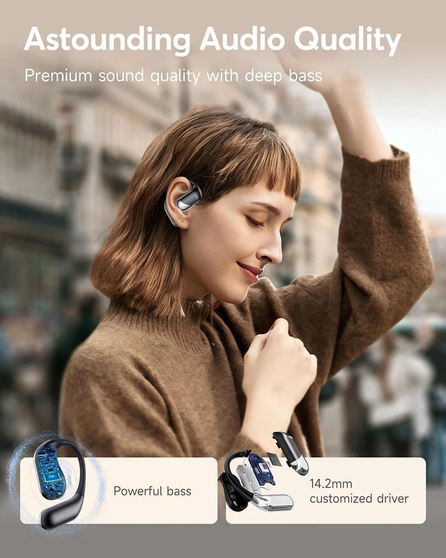 Alt view image 3 of 7 - Paekole Open Ear Earbuds, Over Ear Bluetooth 6.1 Translation Headphone | Bone Conduction Earbuds with Earhooks, LEDigital Display, IP55 Waterproof, Lightweight for Running, Fitness, Workouts, Travel