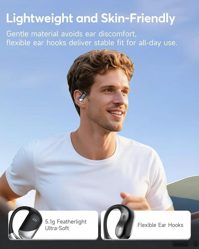 Alt view image 4 of 7 - Paekole Open Ear Earbuds, Over Ear Bluetooth 6.1 Translation Headphone | Bone Conduction Earbuds with Earhooks, LEDigital Display, IP55 Waterproof, Lightweight for Running, Fitness, Workouts, Travel