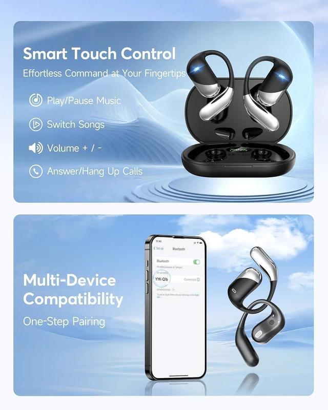 Alt view image 7 of 7 - Paekole Open Ear Earbuds, Over Ear Bluetooth 6.1 Translation Headphone | Bone Conduction Earbuds with Earhooks, LEDigital Display, IP55 Waterproof, Lightweight for Running, Fitness, Workouts, Travel