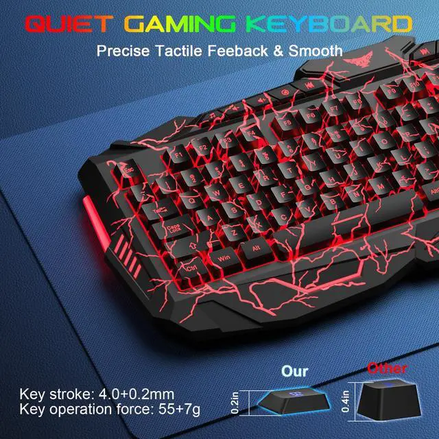 Alt view image 3 of 7 - BlueFinger Backlit Gaming Keyboard and Mouse Combo,USB Wired Backlit Keyboard Mouse Game Set,Multimedia Keys,3 Color LED Crack Illumination Keyboard Mouse for Game and Work