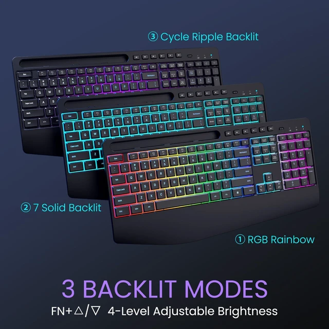 Alt view image 2 of 7 - Wireless Keyboard and Mouse Combo- VEILZOR 2.4G Rechargeable Keyboard with Phone Holder, Ergonomic Wrist Rest, 9 RGB Backlit Effects, Silent Keyboard Mouse Set for Windows, Laptop, PC | 2.4G Wireless