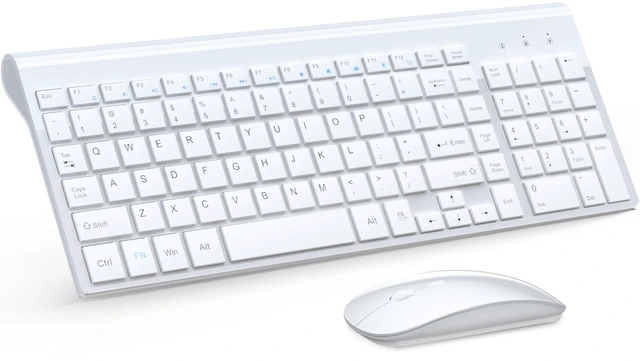 Main image of Wireless Keyboard and Mouse Ultra Slim Combo, TopMate - White | 2.4G Silent Compact 2400DPI Mouse and Scissor Switch Keyboard Set with Cover, Batteries Included, for PC/Laptop/Windows/Mac