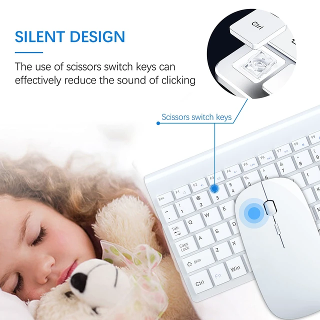 Alt view image 2 of 6 - Wireless Keyboard and Mouse Ultra Slim Combo, TopMate - White | 2.4G Silent Compact 2400DPI Mouse and Scissor Switch Keyboard Set with Cover, Batteries Included, for PC/Laptop/Windows/Mac