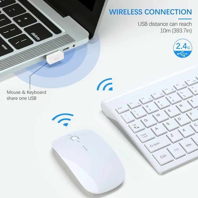 Alt view image 3 of 6 - Wireless Keyboard and Mouse Ultra Slim Combo, TopMate - White | 2.4G Silent Compact 2400DPI Mouse and Scissor Switch Keyboard Set with Cover, Batteries Included, for PC/Laptop/Windows/Mac
