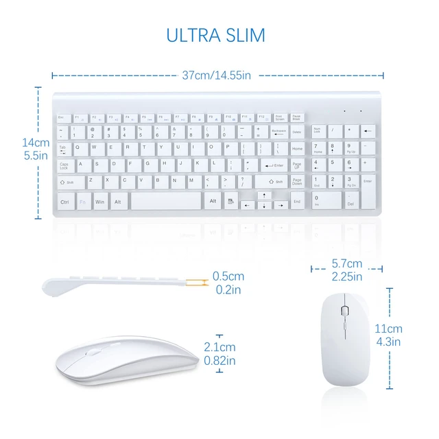 Alt view image 6 of 6 - Wireless Keyboard and Mouse Ultra Slim Combo, TopMate - White | 2.4G Silent Compact 2400DPI Mouse and Scissor Switch Keyboard Set with Cover, Batteries Included, for PC/Laptop/Windows/Mac
