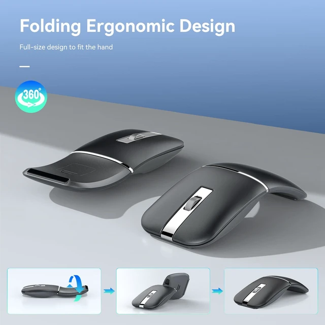 Alt view image 2 of 7 - WFB 180° Flip Ultra-Thin Wireless Mouse, Bluetooth 5.0 & 2.4GHz Rechargeable Silent Travel Mouse, Ergonomic Rotatable Design for Laptop, PC, MacBook, Chromebook
