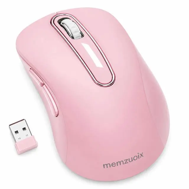 Main image of memzuoix 2.4G Portable Wireless Mouse, 1400 DPI Mobile Optical Cordless Mice with USB Receiver for Computer, Laptop, PC, Desktop, MacBook, 5 Buttons (Pink)