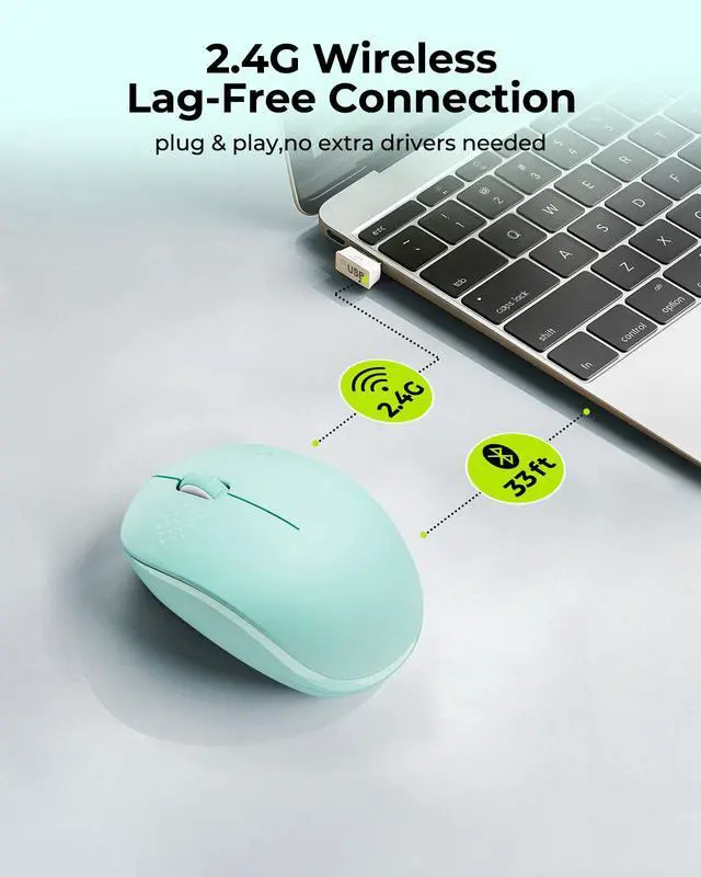 Alt view image 3 of 7 - seenda Wireless Mouse for Laptop, 2.4G Noiseless Computer Mouse,Mint Green