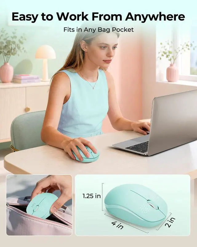 Alt view image 4 of 7 - seenda Wireless Mouse for Laptop, 2.4G Noiseless Computer Mouse,Mint Green