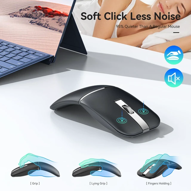 Alt view image 4 of 7 - WFB 180° Flip Ultra-Thin Wireless Mouse, Bluetooth 5.0 & 2.4GHz Rechargeable Silent Travel Mouse, Ergonomic Rotatable Design for Laptop, PC, MacBook, Chromebook