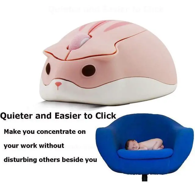 Alt view image 5 of 7 - 2.4GHz Wireless Mouse Cute Hamster Shape Less Noice Portable Mobile Optical 1200DPI USB Mice Cordless Mouse for PC Laptop Computer Notebook MacBook Gaming Kids Girl Men Women Adults Gift (Pink)