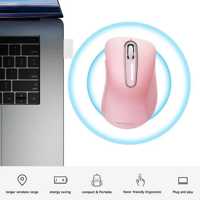 Alt view image 2 of 7 - memzuoix 2.4G Portable Wireless Mouse, 1400 DPI Mobile Optical Cordless Mice with USB Receiver for Computer, Laptop, PC, Desktop, MacBook, 5 Buttons (Pink)