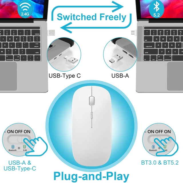 Alt view image 3 of 6 - Mouse for MacBook Wireless Bluetooth Mice Laptop Mac Pro PC iPad Dual Mode